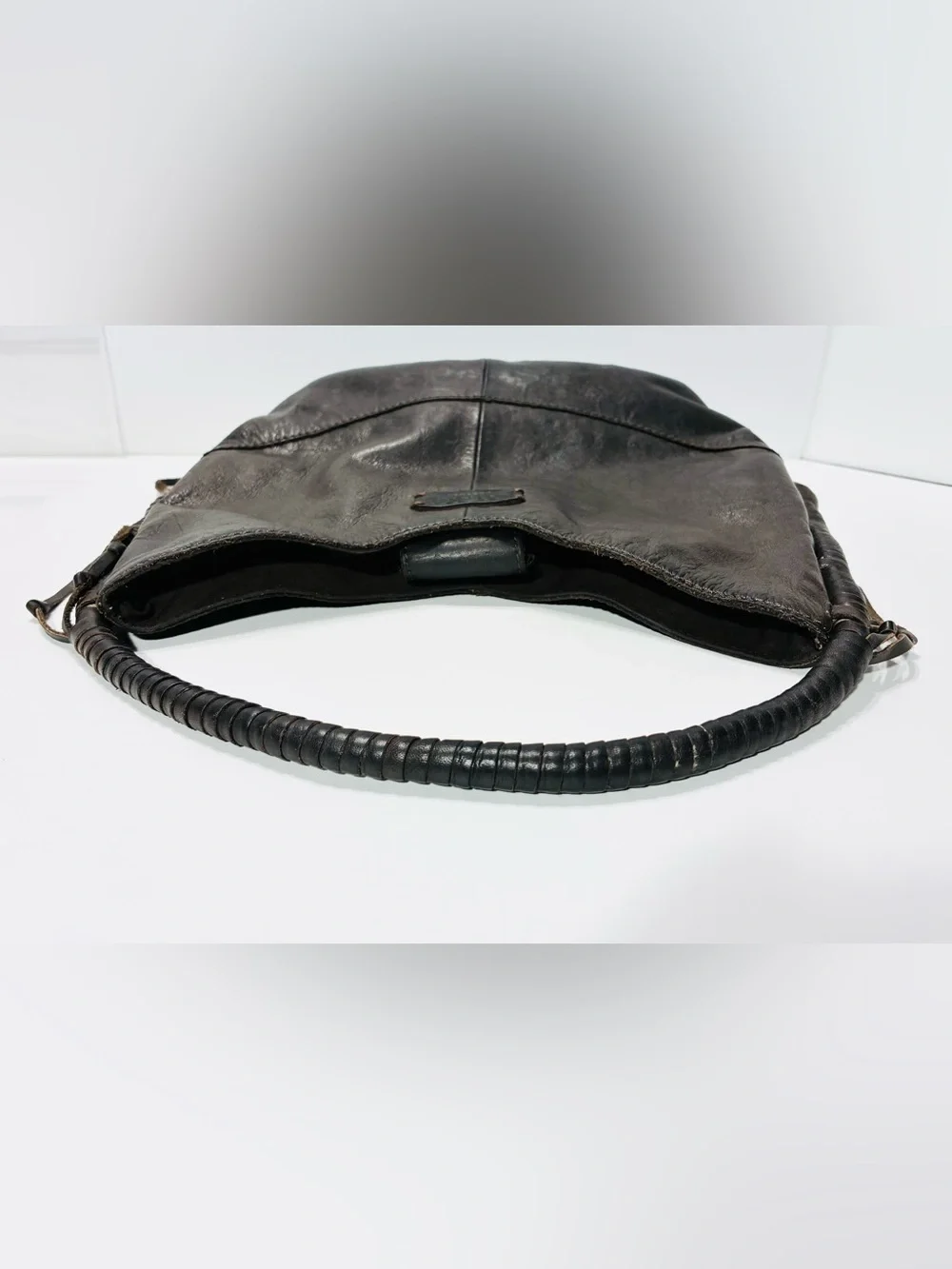 Lucky Brand Brown Embossed Feather Leather Hobo Shoulder Bag Tassels 12x7